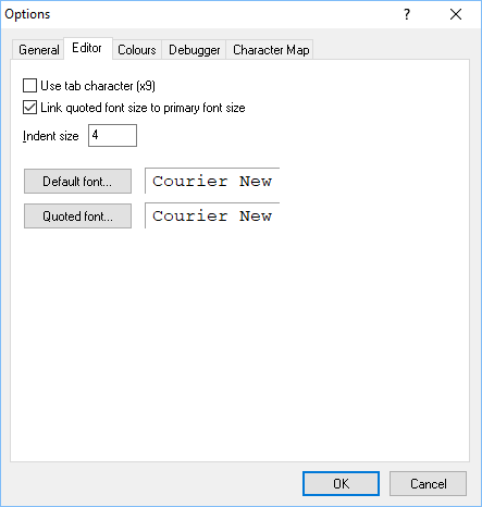 Options dialog - Editor tab