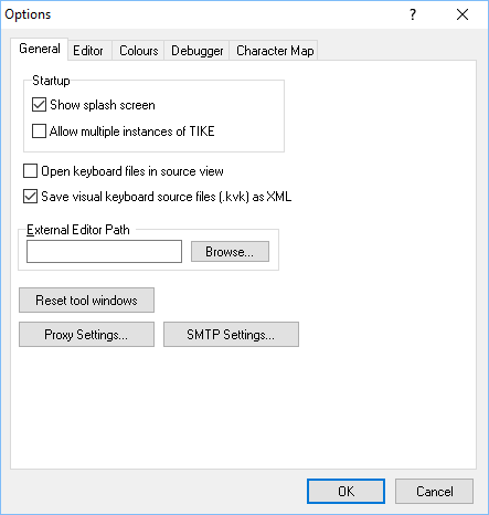 Options dialog - General tab