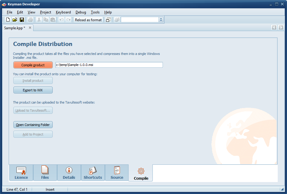 Distribution editor - Compile tab