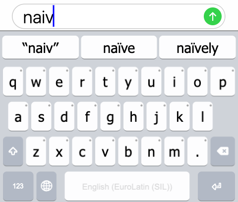 Typing “n-a-i-v” on a smartphone. The keyboard suggests “naïve” for
this input.