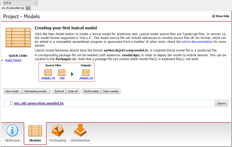 The “Project - Models” tab in Keyman Developer