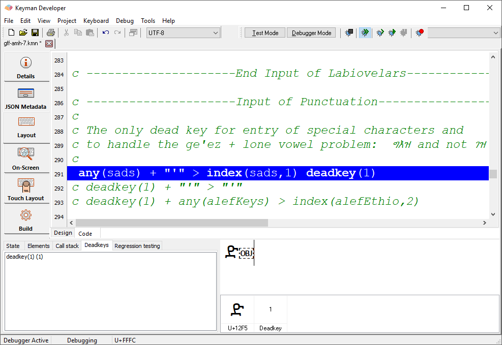 Debug window - Debug Deadkeys