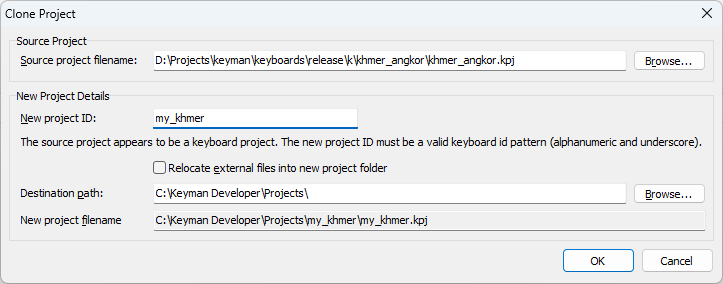 Clone Local Project Parameters dialog